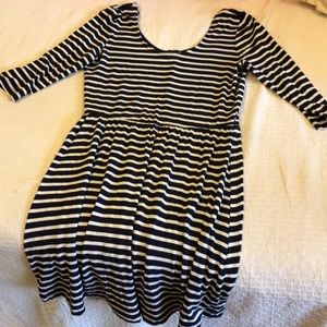 Navy blue and white striped dress